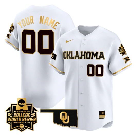 Custom Oklahoma Sooners Jersey 2024 College World Series Vapor Premier Limited NCAA Baseball Stitched White Gold by My Store