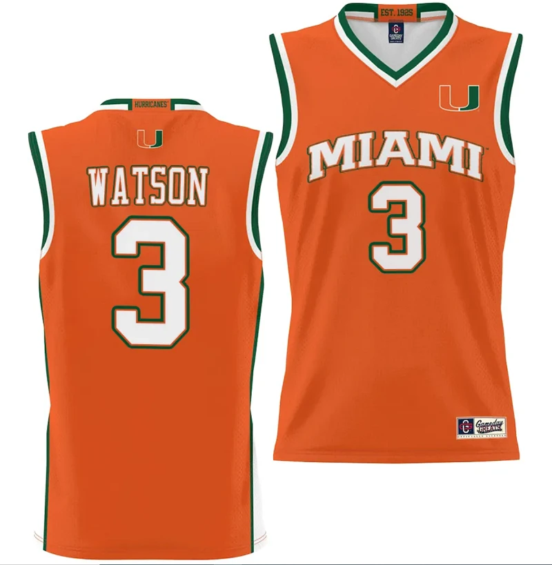 Christian Watson Jersey #3 Miami Hurricanes NIL College Basketball Lightweight Orange by My store basketball