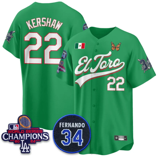 Clayton Kershaw Jersey #22 Dodgers Mexican El Toro For 34 Stitched Green by My Store