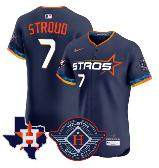 CJ Stroud Jersey #7 Houston Astros 2025 City Connect Texas Patch Premier Elite Stitched Navy by My Store