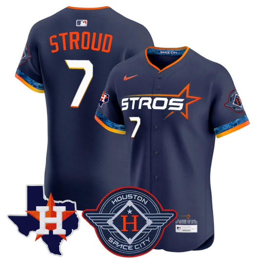 CJ Stroud Jersey #7 Houston Astros 2025 City Connect Texas Patch Premier Elite Stitched Navy by My Store