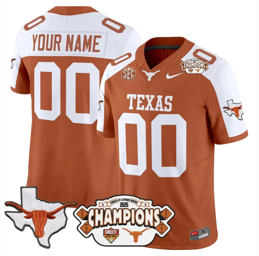 Custom Texas Longhorn Jersey 2025 State Map Citrus Bowl Champions Orange Alternate by NCAA Football Jersey
