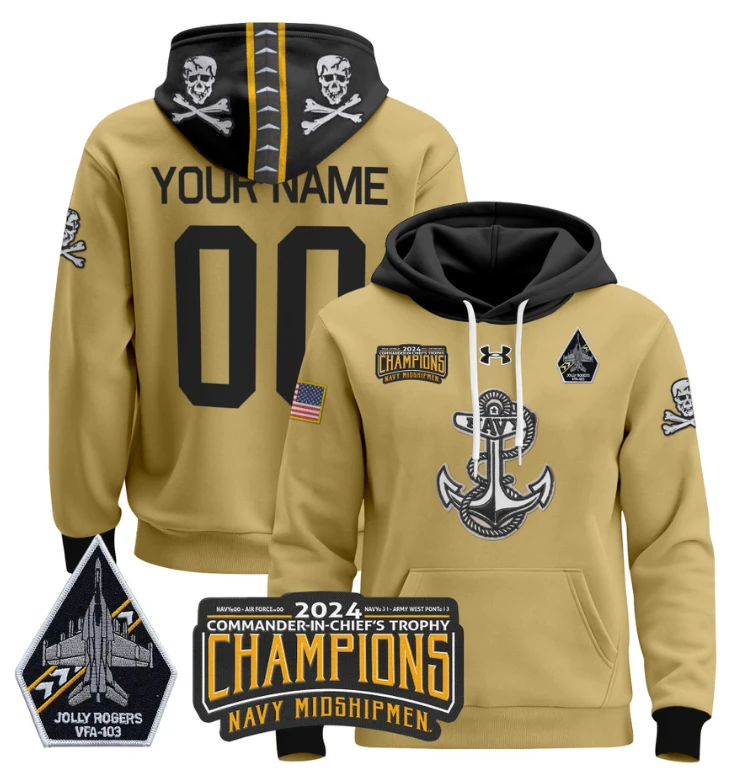 Custom Navy Midshipmen Hoodie 2024 Trophy Champions Pullover Gold Alternate by Hoodie Pullover