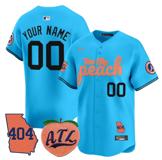 Custom Atlanta Braves Jersey 404 & The Big Peach Vapor Premier Limited Stitched Light Blue by My Store