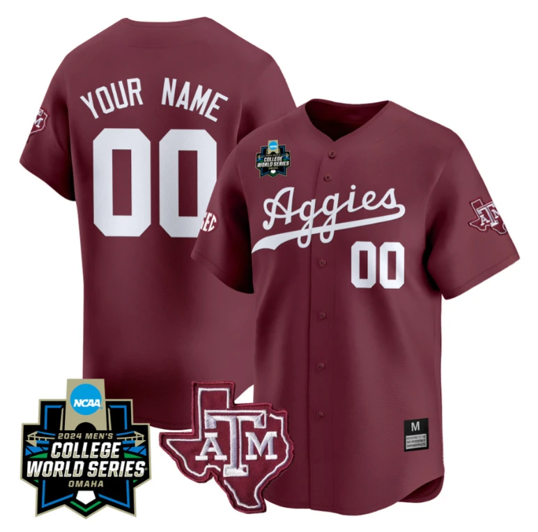 Custom Texas AM Aggies Jersey 2024 College World Series Vapor Premier Limited NCAA Baseball Stitched Maroon by My Store
