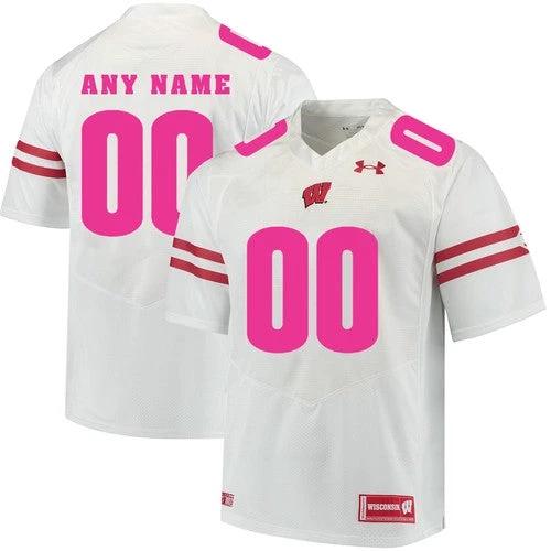 Custom Wisconsin Badgers Jersey Name and Number NCAA College Football White Pink by My Store