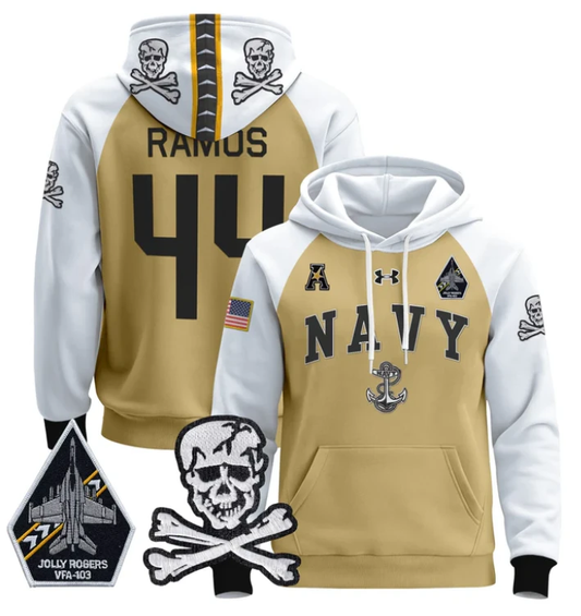 Colin Ramos Hoodie #44 Navy Midshipmen Pullover Jolly Rogers V2 by Hoodie Pullover