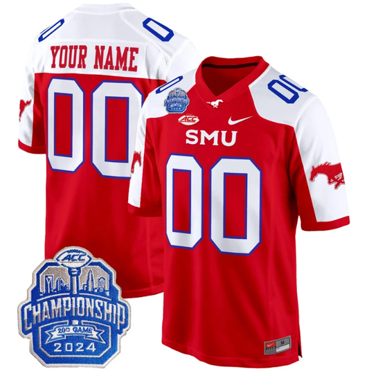 Custom SMU Mustangs Jersey 2024 ACC Championship Patch Football Red Alternate by My Store