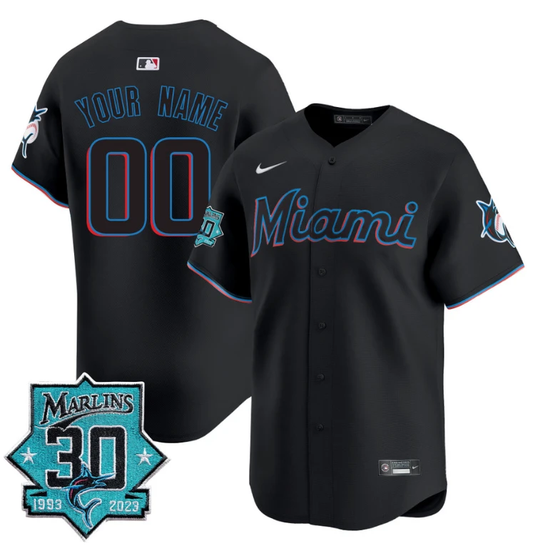 Custom Miami Marlins Jersey 30 Seasons Anniversary Patch Vapor Premier Limited Stitched Black by My Store