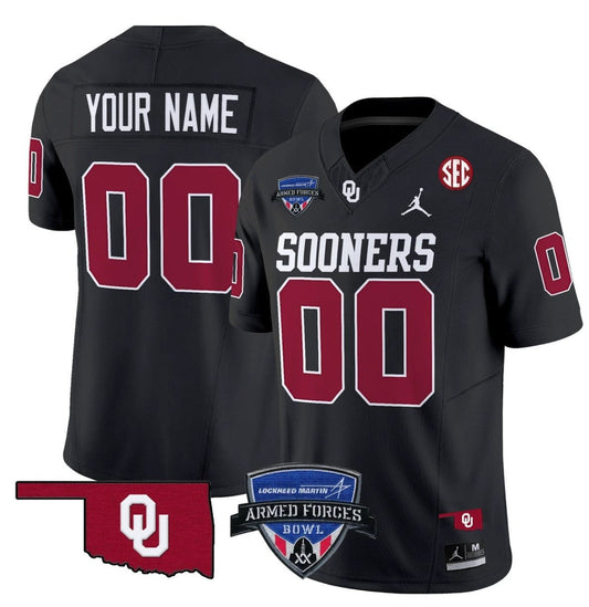 Custom Oklahoma Sooners Jersey 2025 Armed Forces Bowl Patch Vapor Black by My Store