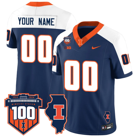 Custom Illinois Fighting Jersey Name and Number Vapor Limited College Football Stitched Navy Alternate by My Store