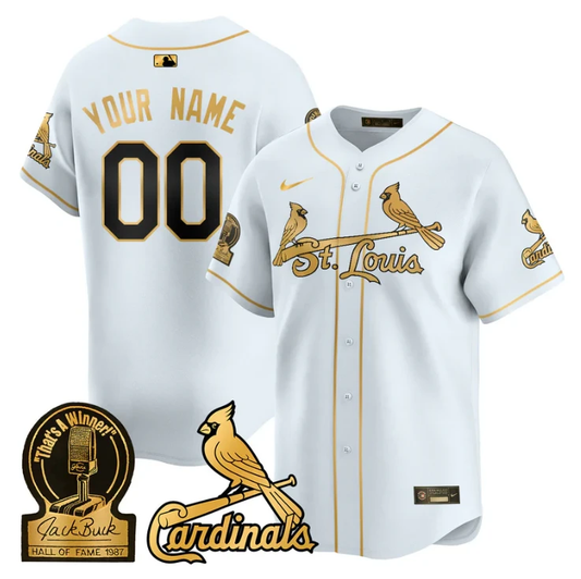 Custom St. Louis Cardinals Jersey Name, Number Jack Buck Limited Stitched White Gold by My Store