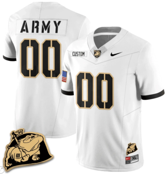 Custom Army Black Knights Jersey Name and Number Rocky The Bulldog Patch Vapor Limited College Football Stitched White by My Store