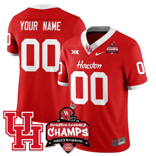 Custom Houston Cougar Jersey 2025 Kinder's Texas Bowl Champions Stitched Red by NCAA Football Jersey