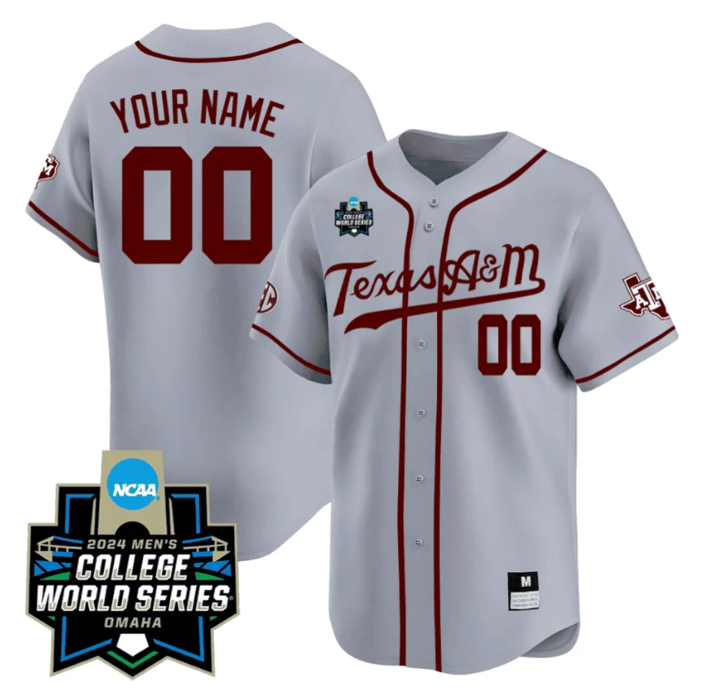 Custom Texas AM Jersey 2024 College World Series Vapor Premier Limited V2 NCAA Baseball Stitched Grey by My Store