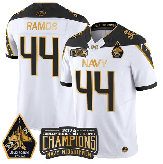 Colin Ramos Jersey #44 Navy Midshipmen Commander-in-chief's Trophy White Gold by NCAA Football Jersey