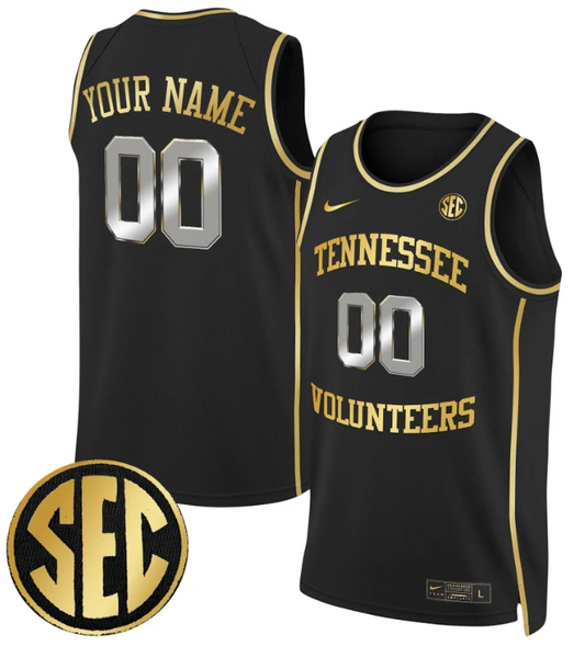 Custom Tennessee Vols Jersey Name, Number 2024 Swingman Basketball Black Gold by My store basketball
