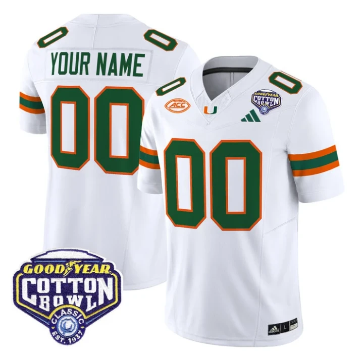 Custom Miami Hurricanes Jersey Name, Number 2025 Cotton Bowl Patch Stitched by My Store NCAA Football Jerseys