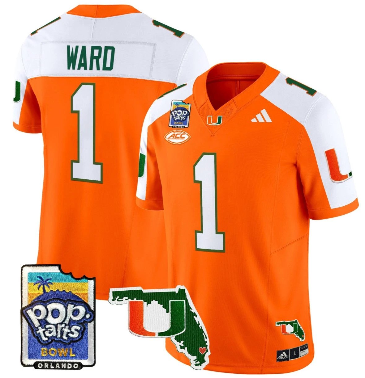 Cam Ward Jersey #1 Miami Hurricanes 2025 PopTarts Bowl Patch Orange Alternate by My Store