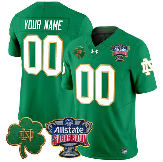 Custom Notre Dame Jersey Name, Number 2024 Sugar Bowl Patch V2 Stitched Green by NCAA Football Jersey