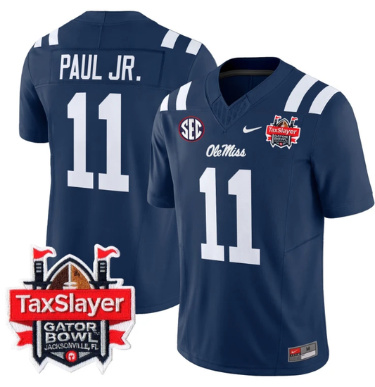 Chris Paul Jr Jersey #11 Ole Miss Rebels 2024 Gator Bowl V2 Navy by My Store