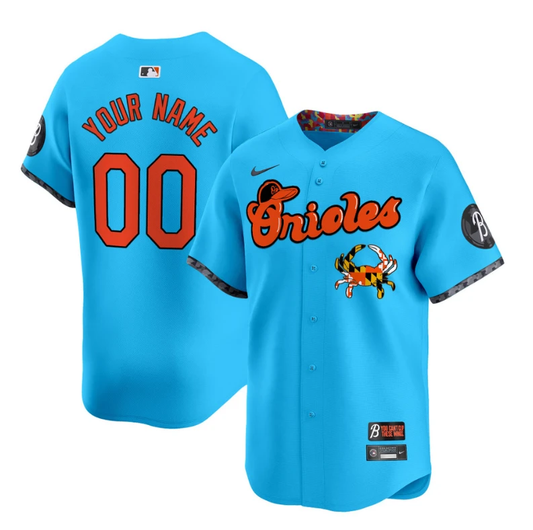 Custom Baltimore Orioles Jersey Maryland Blue Crab Vapor Premier Limited Stitched Light Blue by My Store