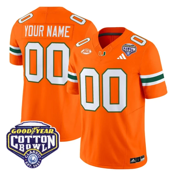 Custom Miami Hurricanes Jersey Name, Number 2025 Cotton Bowl Patch Stitched by My Store NCAA Football Jerseys