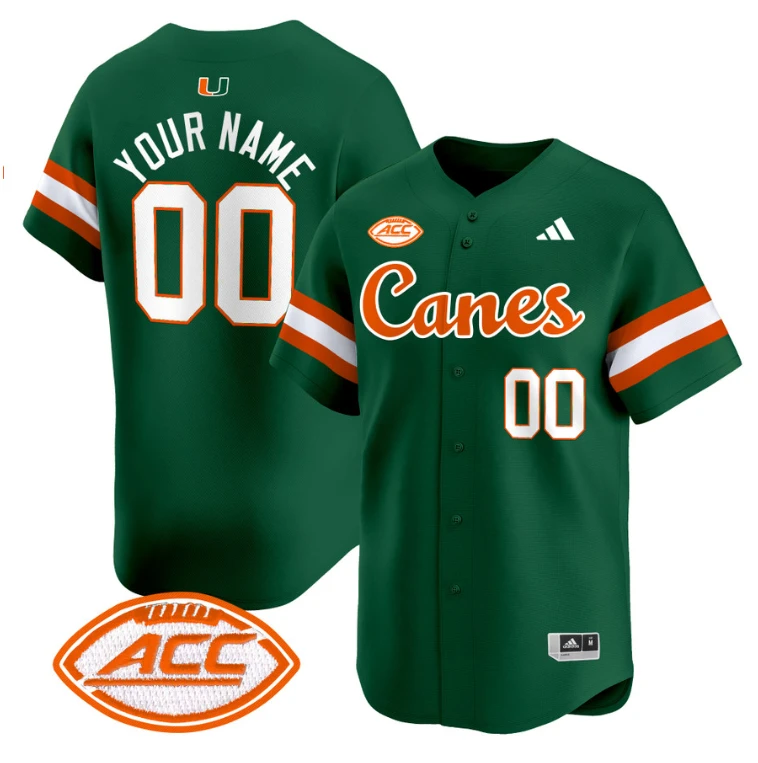 Custom Miami Hurricanes Jersey Name, Number 2024 Baseball V2 Green by My Store