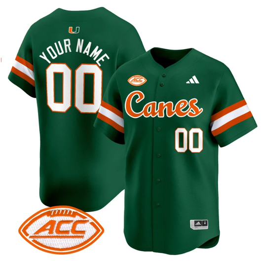 Custom Miami Hurricanes Jersey Name, Number 2024 Baseball V2 Green by My Store