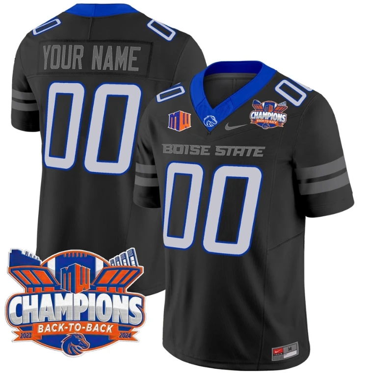 Custom Boise State Broncos Jersey Back To Back Champions Football Black by My Store