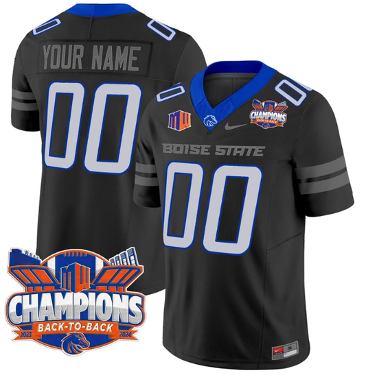 Custom Boise State Broncos Jersey Back To Back Champions Football Black by My Store