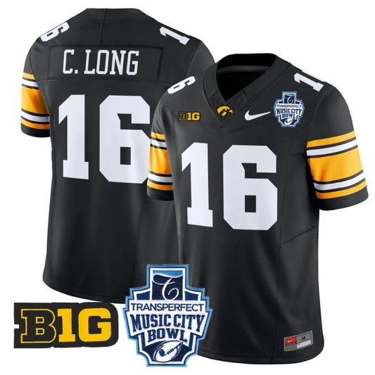 Chuck Long Jersey #16 Iowa Hawkeyes 2024 Music City Bowl Patch Black by My Store