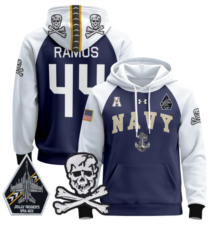 Colin Ramos Hoodie #44 Navy Midshipmen Pullover Jolly Rogers V2 by Hoodie Pullover