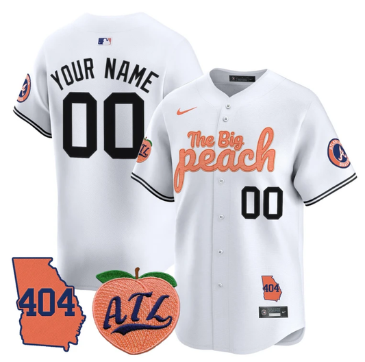 Custom Atlanta Braves Jersey 404 & The Big Peach Vapor Premier Limited Stitched White by My Store