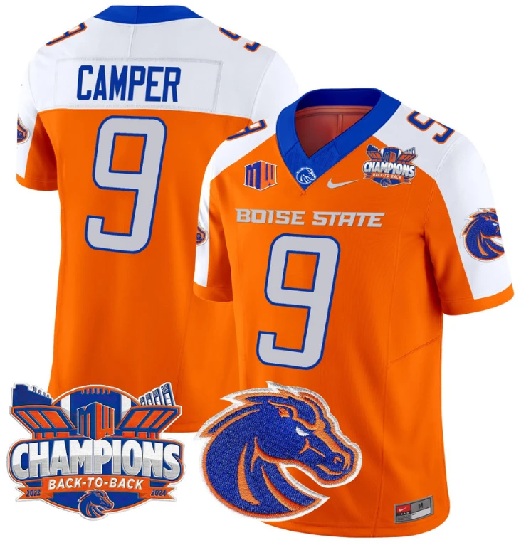 Cameron Camper Jersey #9 Boise State Broncos Back To Back Champions Orange Alternate by My Store