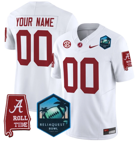 Custom Alabama Crimson Tide Jersey 2025 ReliaQuest Bowl Patch White by My Store