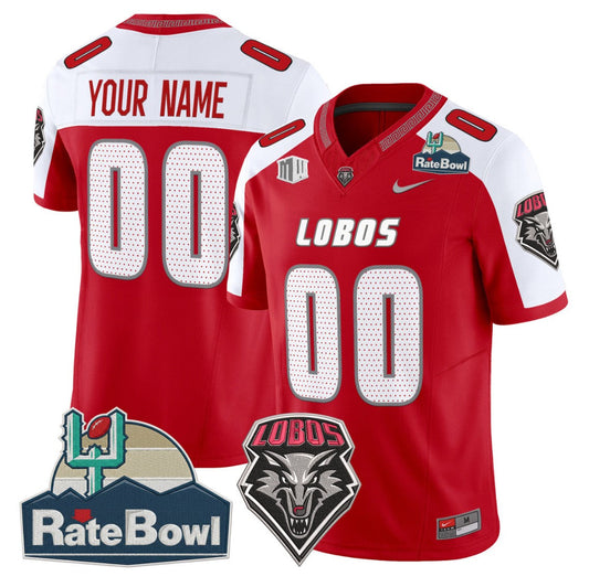 Custom New Mexico Lobos Jersey 2025 Rate Bowl Vapor Limited Stitched Red Alternate by NCAA Football Jersey
