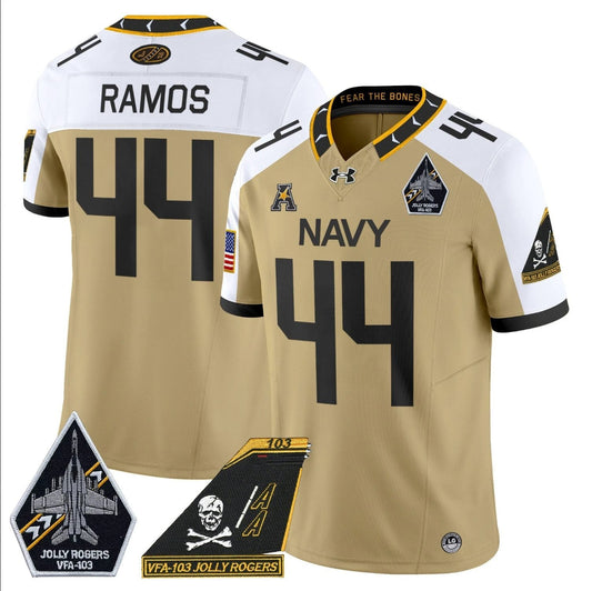 Colin Ramos Jersey #44 Navy Midshipmen 2024 Jolly Rogers Patch Gold Alternate by My Store