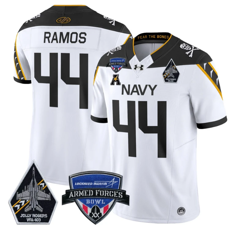 Colin Ramos Jersey #44 Navy Midshipmen 2025 Armed Forces Bowl Football White by My Store