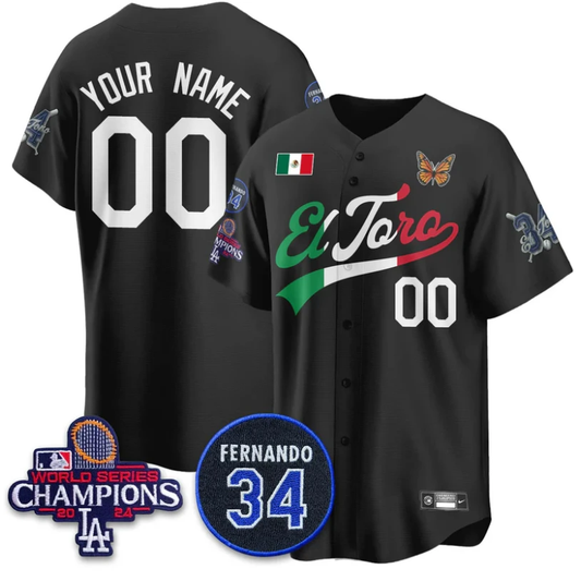 Custom Los Angeles Dodgers Jersey Mexican El Toro For 34 Stitched Black by My Store