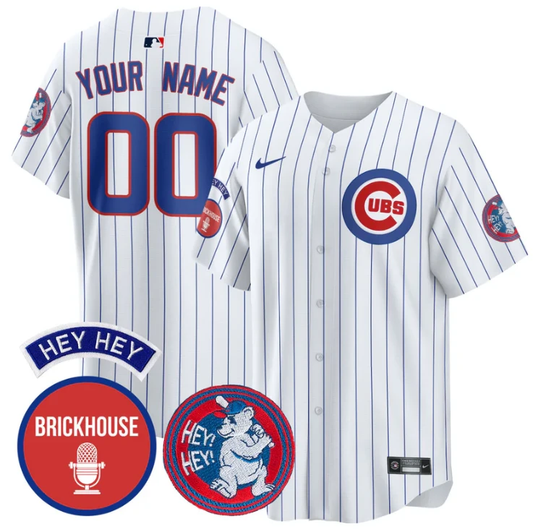 Custom Chicago Cubs Jersey Jack Brickhouse Hey Hey Patch Limited Stitched Pinstripe by My Store