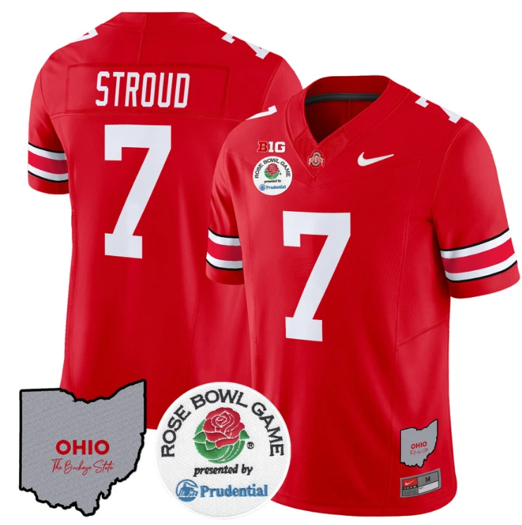 C J Stroud Jersey #7 Ohio State Buckeyes Rose Bowl Vapor Limited V2 Red by NCAA Football Jersey