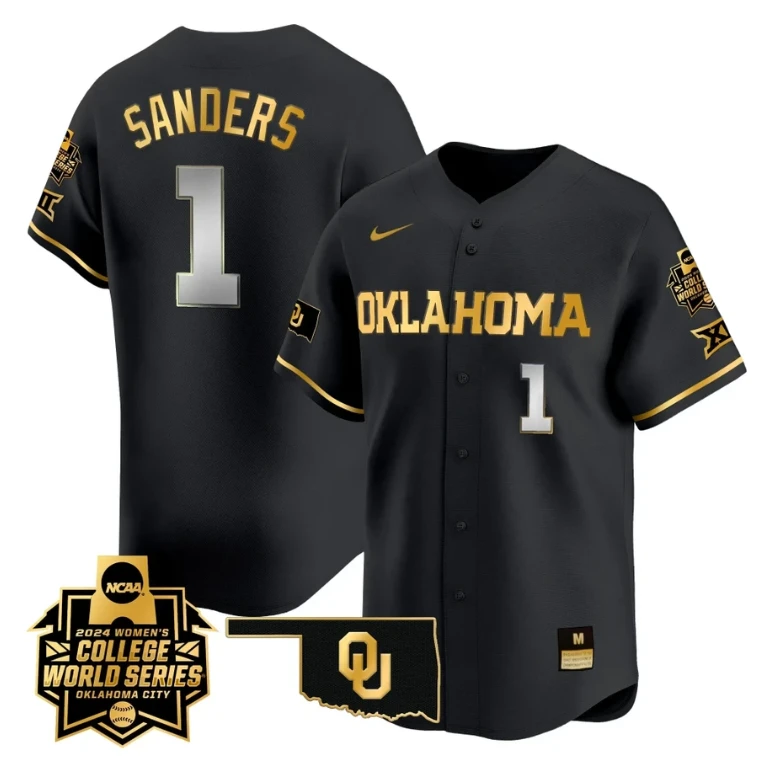 Cydney Sanders Jersey #1 Oklahoma Sooners 2024 College World Series Patch Vapor Premier Limited NCAA Baseball Stitched Black Gold by My Store