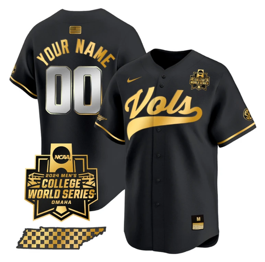 Custom Tennessee Volunteers Jersey 2024 College World Series Vapor Premier Limited V2 NCAA Baseball Stitched Black Gold by My Store