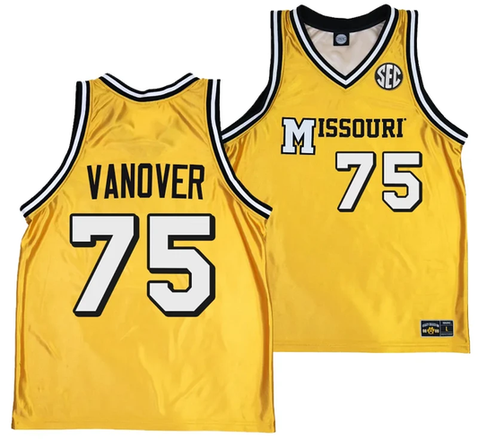 Connor Vanover Jersey #75 Missouri Tigers Alternate Basketball Throwback Legacy uniform Gold by My store basketball