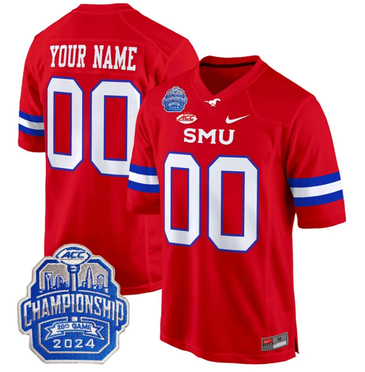 Custom SMU Mustangs Jersey 2024 ACC Championship Patch Football Red by My Store