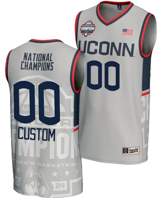 Custom UConn Huskies Jersey Name and Number 2024 NCAA Basketball National Champions Lightweight Gray by My store basketball