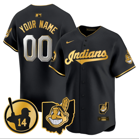 Custom Cleveland Indians Jersey Larry Doby Patch Vapor Premier Limited Stitched Black Gold by My Store