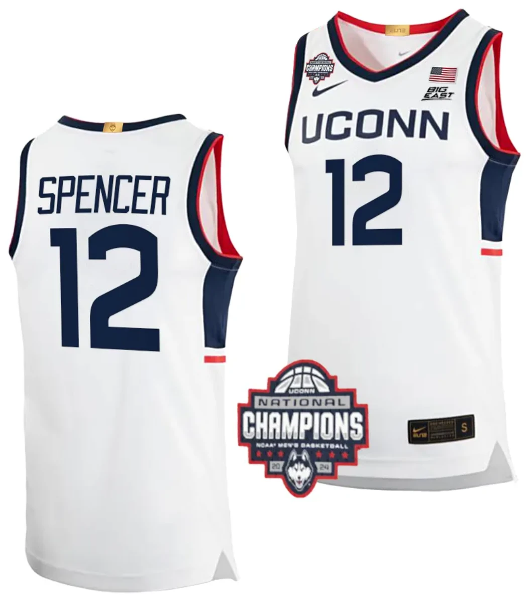 Cam Spencer Jersey #12 UConn Huskies 2024 NCAA Basketball National Champions White Elite by My store basketball
