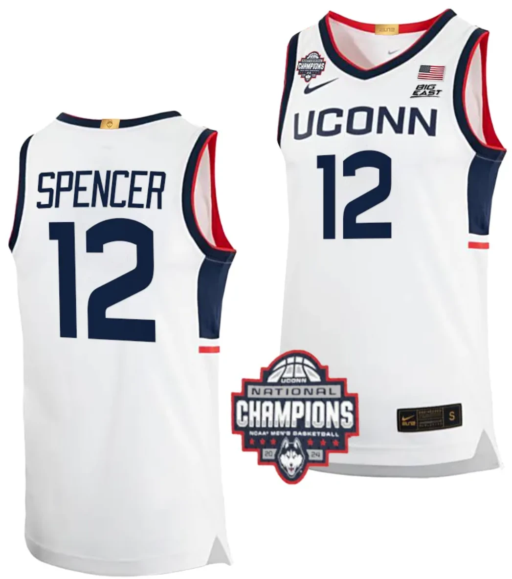 Cam Spencer Jersey #12 UConn Huskies 2024 NCAA Basketball National Champions White Elite by My store basketball